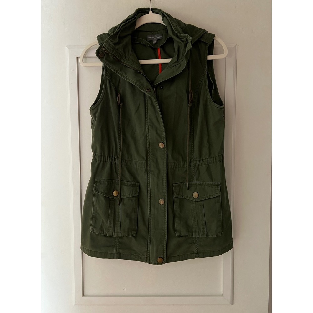 Market & Spruce Women Olive Green Utility Hooded Cargo Vest Small